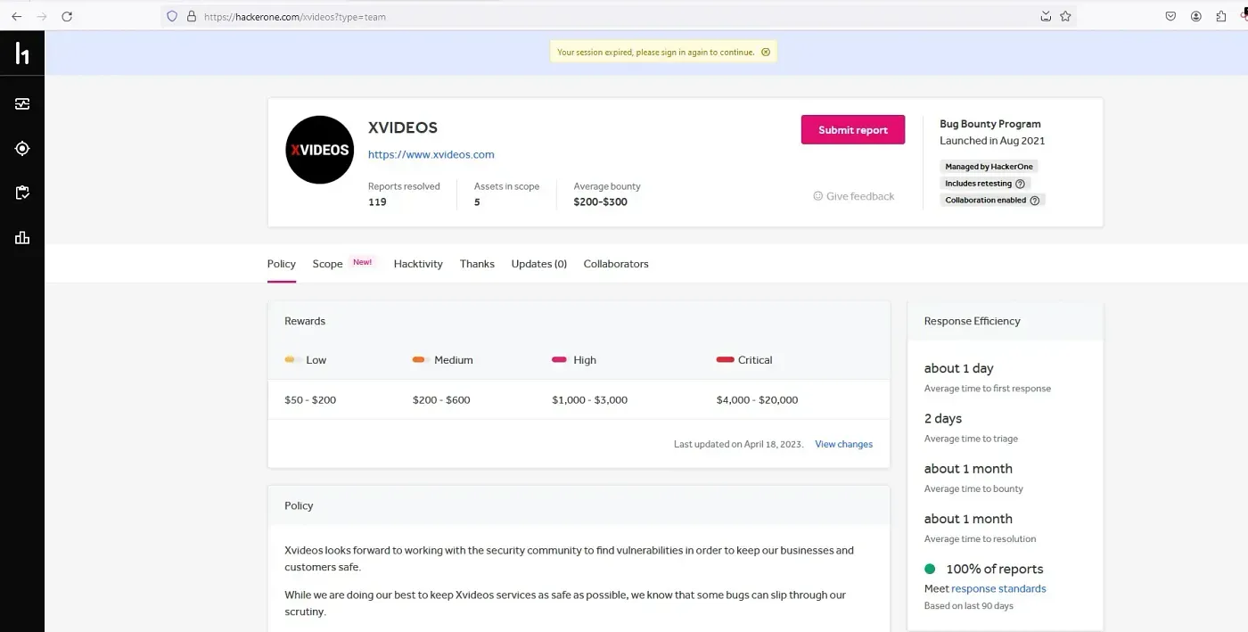 XVIDEOS Bugbounty Program on Hackerone