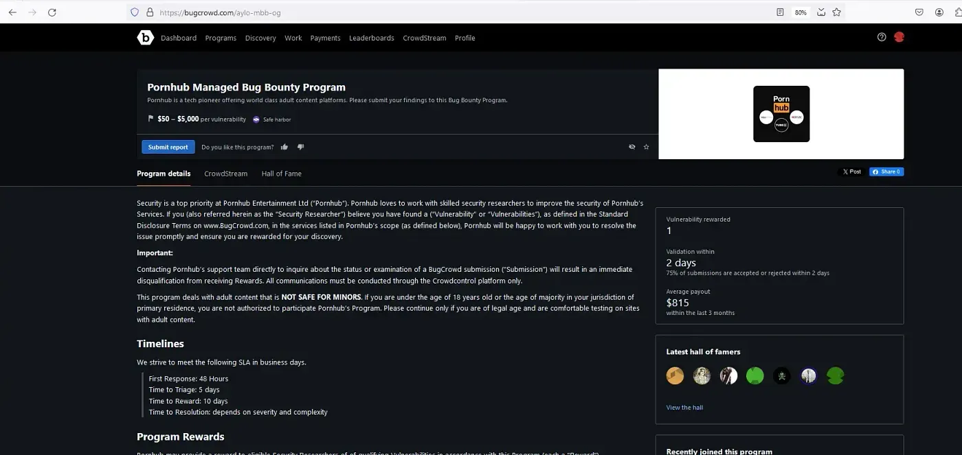 Pornhub BBP on Bugcrowd